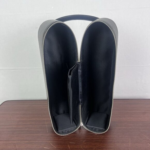 VTG Fossil Leather 2‎ Bottles Wine Travel Bag Case Leather Purse Handle Zipper - Picture 6 of 8